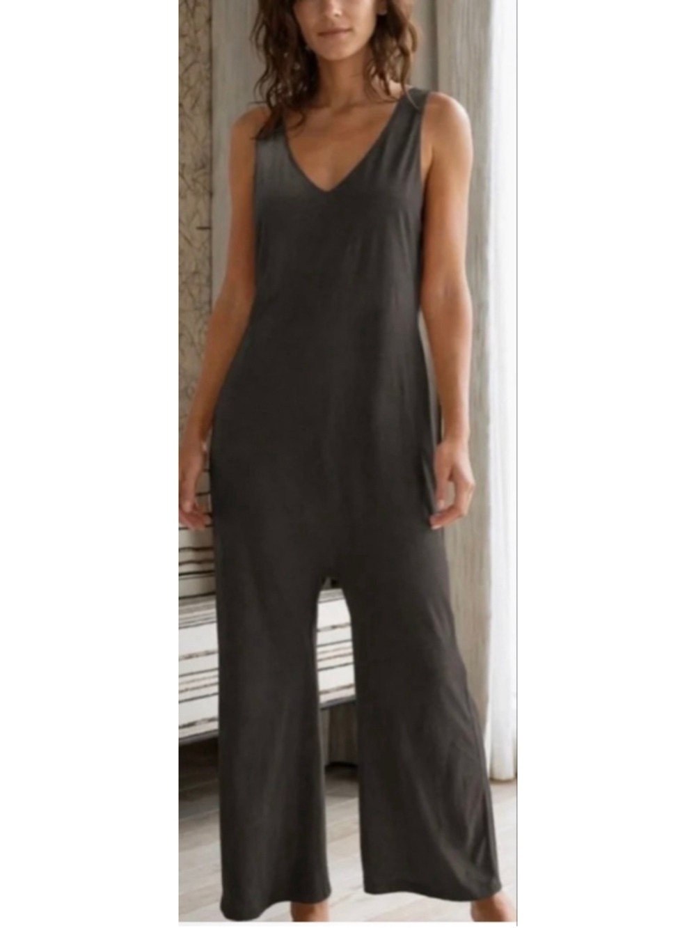 New Lunya Charcoal Sleeveless V-Neck Pima Cotton and Alpaca Royal Jumpsuit L
